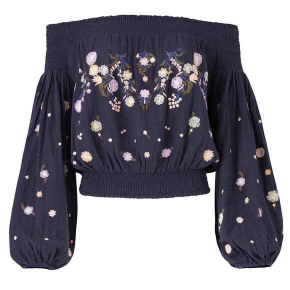 Free People • Navy Saachi Smocked Top - Picture 1 of 10
